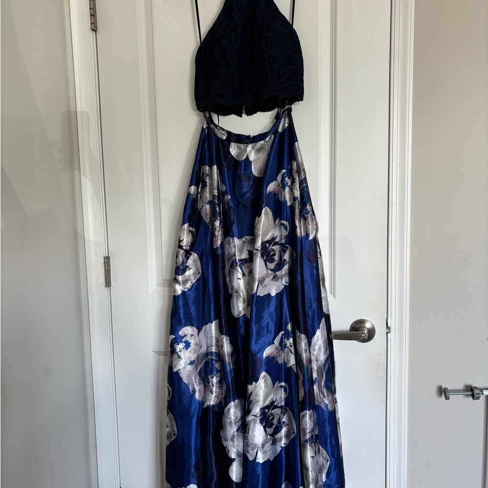 Elegant Navy Two Piece Floral Dress